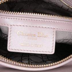 Pre Owned Dior Pink Medium Pearlescent Lambskin Cannage Lady Dior
