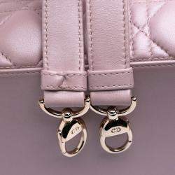 Pre Owned Dior Pink Medium Pearlescent Lambskin Cannage Lady Dior