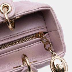 Pre Owned Dior Pink Medium Pearlescent Lambskin Cannage Lady Dior