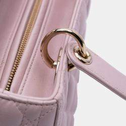 Pre Owned Dior Pink Medium Pearlescent Lambskin Cannage Lady Dior