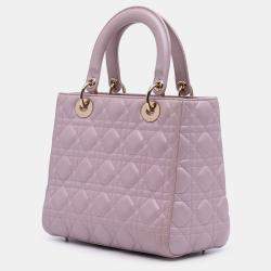Pre Owned Dior Pink Medium Pearlescent Lambskin Cannage Lady Dior