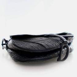 Pre Owned Dior Medium Oblique Embossed Black Calf Leather Saddle Bag