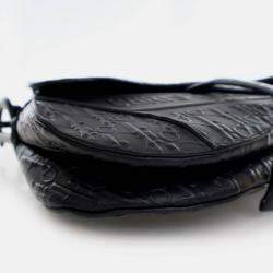 Pre Owned Dior Medium Oblique Embossed Black Calf Leather Saddle Bag