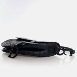Pre Owned Dior Medium Oblique Embossed Black Calf Leather Saddle Bag