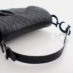 Pre Owned Dior Medium Oblique Embossed Black Calf Leather Saddle Bag