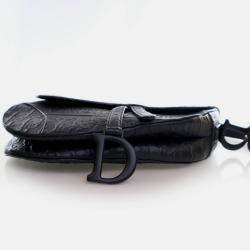 Pre Owned Dior Medium Oblique Embossed Black Calf Leather Saddle Bag