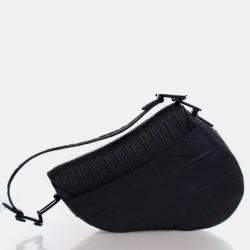 Pre Owned Dior Medium Oblique Embossed Black Calf Leather Saddle Bag