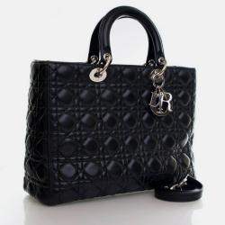 Pre Owned Dior Vintage Large Black Lambskin Lady Dior