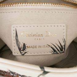 Pre Owned Dior White Mini Calfskin Beaded Embroidered Jardin Naturel Lady Dior
