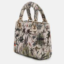 Pre Owned Dior White Mini Calfskin Beaded Embroidered Jardin Naturel Lady Dior