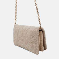 Pre Owned Dior Pink Small Tweed Macrocannage Caro Bag