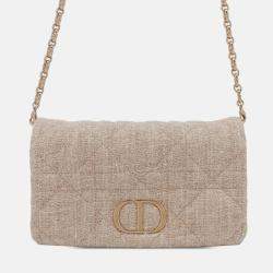 Pre Owned Dior Pink Small Tweed Macrocannage Caro Bag
