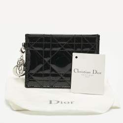 Pre Owned Dior Black Cannage Patent Leather Lady Dior Card Holder