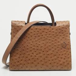 Pre Owned Dior Brown Ostrich Medium Diorever Top Handle Bag