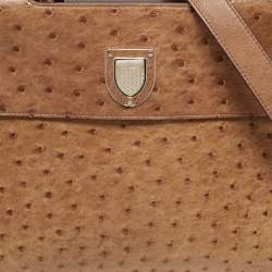 Pre Owned Dior Brown Ostrich Medium Diorever Top Handle Bag
