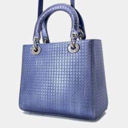 Pre Owned Dior Lady Dior 2Way Handbag Metalicpurple Leather Size Medium