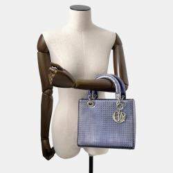 Pre Owned Dior Lady Dior 2Way Handbag Metalicpurple Leather Size Medium