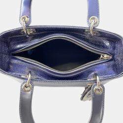 Pre Owned Dior Lady Dior 2Way Handbag Metalicpurple Leather Size Medium