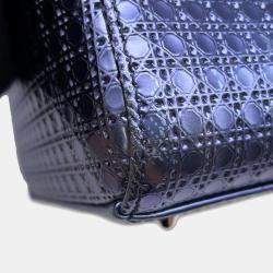 Pre Owned Dior Lady Dior 2Way Handbag Metalicpurple Leather Size Medium