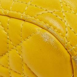 Pre Owned Dior Yellow Cannage Leather Medium Lady Dior Tote