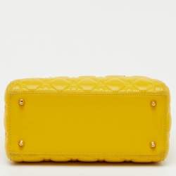 Pre Owned Dior Yellow Cannage Leather Medium Lady Dior Tote