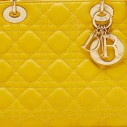 Pre Owned Dior Yellow Cannage Leather Medium Lady Dior Tote