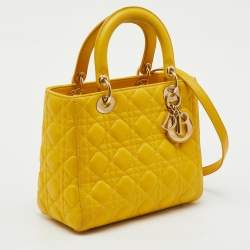 Pre Owned Dior Yellow Cannage Leather Medium Lady Dior Tote