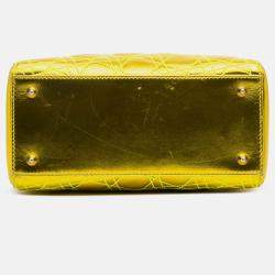 Pre Owned Dior Yellow Anselm Reyle Medium Metallic Lambskin Cannage Lady Dior