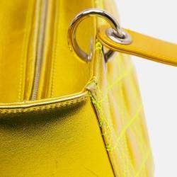 Pre Owned Dior Yellow Anselm Reyle Medium Metallic Lambskin Cannage Lady Dior