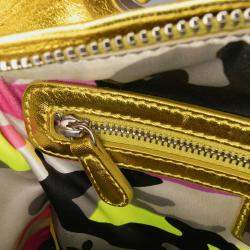 Pre Owned Dior Yellow Anselm Reyle Medium Metallic Lambskin Cannage Lady Dior