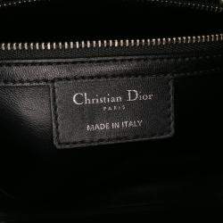 Pre Owned Dior Black Medium Beaded Floral Embellished Lambskin Lady Dior