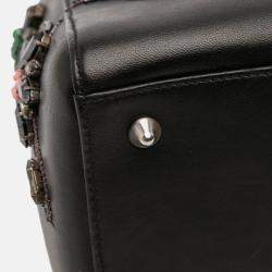 Pre Owned Dior Black Medium Beaded Floral Embellished Lambskin Lady Dior