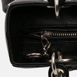 Pre Owned Dior Black Medium Beaded Floral Embellished Lambskin Lady Dior