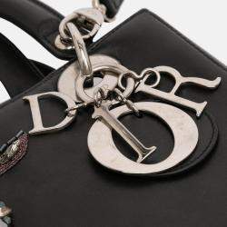 Pre Owned Dior Black Medium Beaded Floral Embellished Lambskin Lady Dior