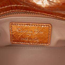 Pre Owned Dior Brown Mini Metallic Crinkled Calfskin Cannage Lady Dior