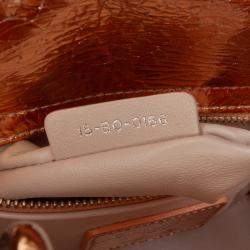 Pre Owned Dior Brown Mini Metallic Crinkled Calfskin Cannage Lady Dior