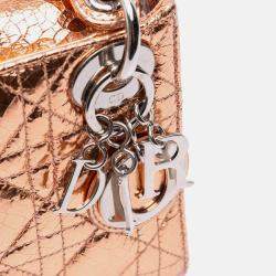 Pre Owned Dior Brown Mini Metallic Crinkled Calfskin Cannage Lady Dior