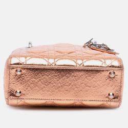 Pre Owned Dior Brown Mini Metallic Crinkled Calfskin Cannage Lady Dior