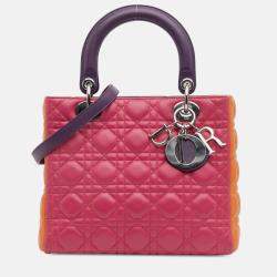 مملوكة مسبقًا Dior Multicolor Medium Tricolor Lambskin Cannage Lady Dior