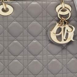 Pre Owned Dior Grey Cannage Leather Medium Lady Dior Tote