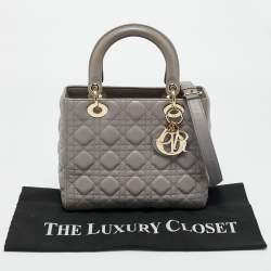 Pre Owned Dior Grey Cannage Leather Medium Lady Dior Tote
