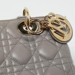 Pre Owned Dior Grey Cannage Leather Medium Lady Dior Tote