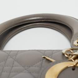 Pre Owned Dior Grey Cannage Leather Medium Lady Dior Tote
