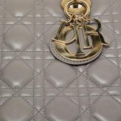 Pre Owned Dior Grey Cannage Leather Medium Lady Dior Tote