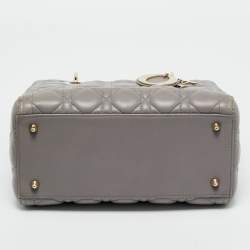 Pre Owned Dior Grey Cannage Leather Medium Lady Dior Tote