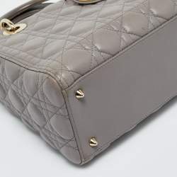 Pre Owned Dior Grey Cannage Leather Medium Lady Dior Tote