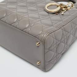 Pre Owned Dior Grey Cannage Leather Medium Lady Dior Tote