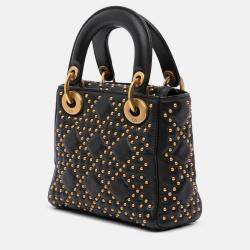 Pre Owned Dior Black Mini Lambskin Cannage Studded Supple Lady Dior