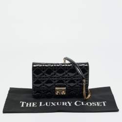 Pre Owned Dior Black Cannage Patent Leather Miss Dior Promenade Chain Bag