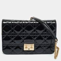 Pre Owned Dior Black Cannage Patent Leather Miss Dior Promenade Chain Bag